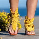 Vintage Gladiator Tassel Sandals - Retro Gladiator Clip Toe Boots Tassel Rome Style Summer Shoes Women's Sandalias,