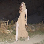 Desert Mirage Layered Hooded Gown - Sexy Hooded Women Dress See Through with Ruffles Gloves Side Split Irregular Slim Party Club Long Dress Summer Streetwear Dress