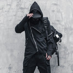 Dark Wear Hooded Zipper Spliced Sweatshirt - Irregular Zipper Hooded Jackets Men Hip Hop Streetwear Harajuku Punk Clothing Outwear Techwear Jacket Coat Cotton