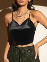 Velvet Nightshade Butterfly Lace Crop Top - Embroidery Mesh Velvet Cami Top Women Club Solid V-neck Sleeveless Spaghetti Strap Crop TopS Party Clothes
