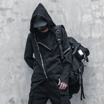 Dark Wear Hooded Zipper Spliced Sweatshirt - Irregular Zipper Hooded Jackets Men Hip Hop Streetwear Harajuku Punk Clothing Outwear Techwear Jacket Coat Cotton