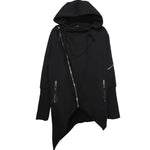 Dark Wear Hooded Zipper Spliced Sweatshirt - Irregular Zipper Hooded Jackets Men Hip Hop Streetwear Harajuku Punk Clothing Outwear Techwear Jacket Coat Cotton