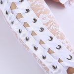 Midnight Lattice Lace-Up Gloves - Women Sexy Floral Lace Elbow Length Half-finger Gloves black String Ribbon Ties Up Dance Party Fingerless Fishnet Mittens