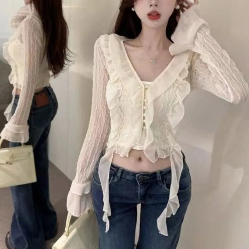 Midnight Ruffle Cascade Blouse