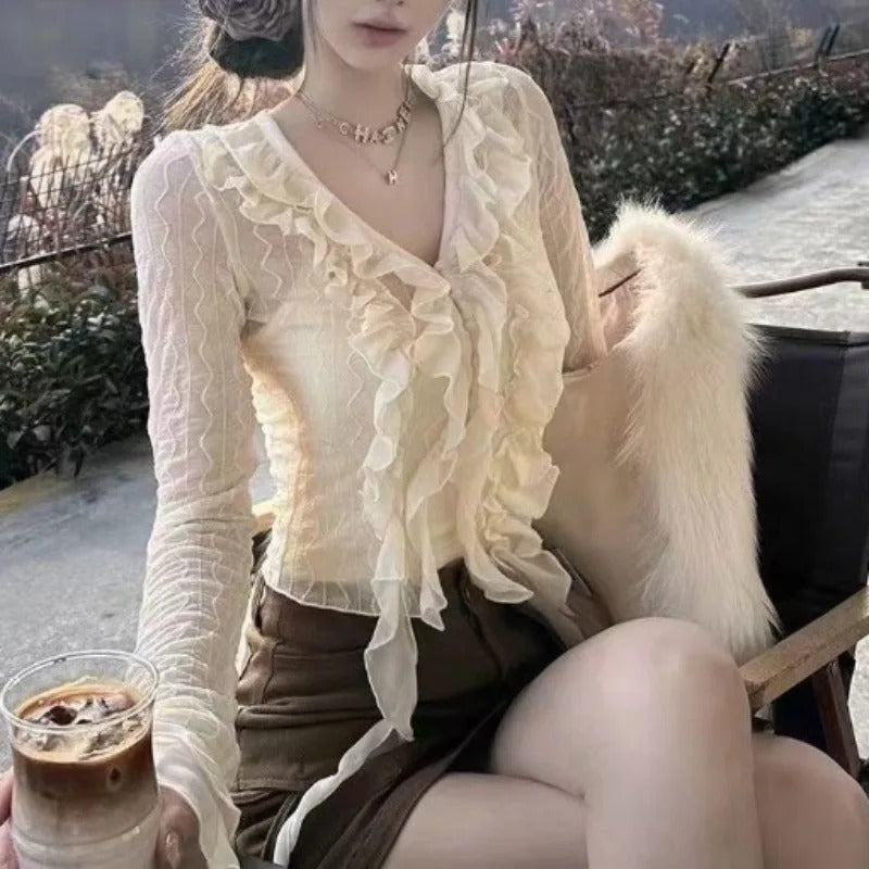 Midnight Ruffle Cascade Blouse