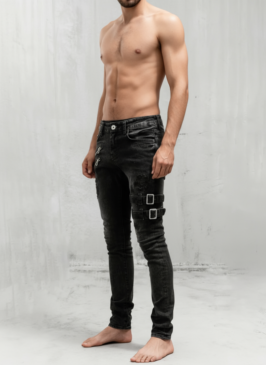 Obsidian Strapped Distressed Jeans