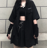Dark VersaSet: Loose BF Shirt & Mini Skirt - Gothic cyber goth Techwear clothing Cyberpunk Clothing Dark Academia Cyber Fashion Edgy Clothing Alt Clothing Egirl Y2k Top