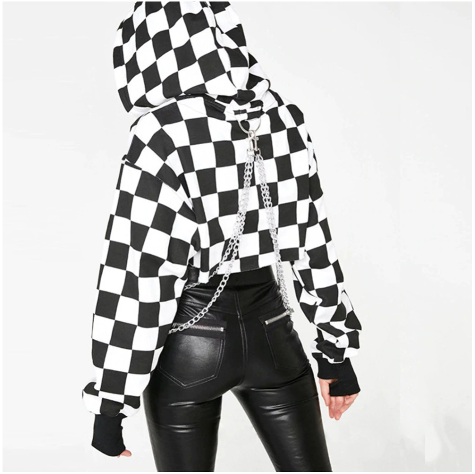 Checkered crop hoodie on sale