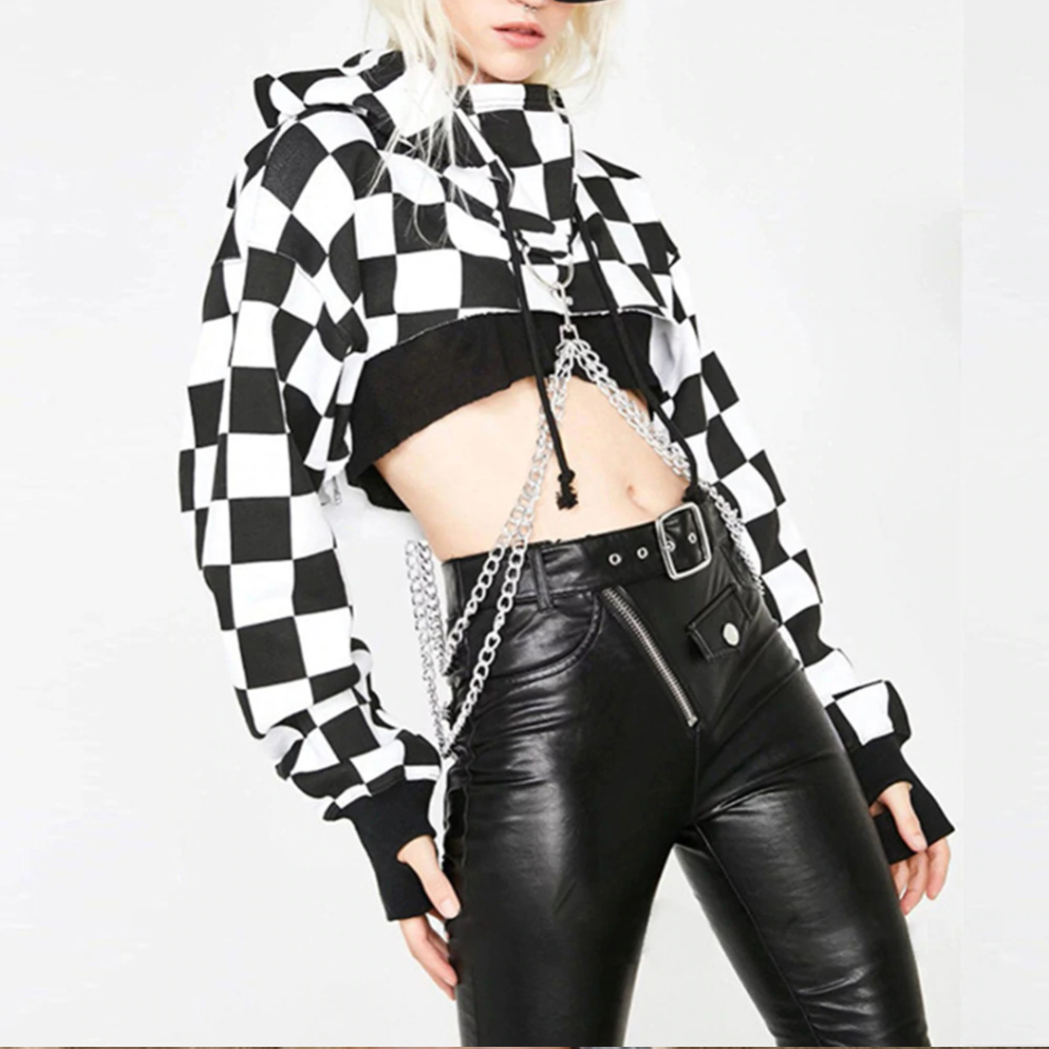 Checkered crop top sales hoodie