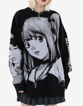 Anime Girl Knitted Sweater - Hip Hop Streetwear Sweaters Vintage Pullover Women 2021 Japanese Harajuku Tops Spring Pullover